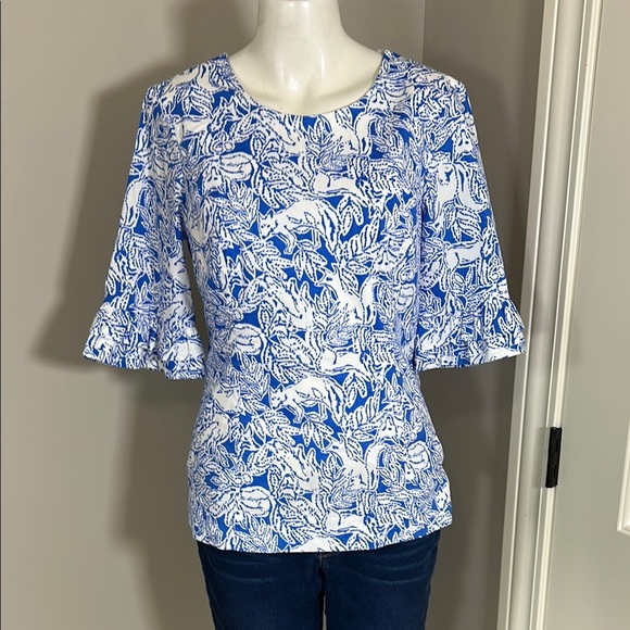 Lilly Pulitzer Fiesta Top Coastal Blue Fancy Feet Sz 6 NEW - Picture 3 of 13